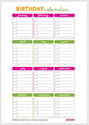 Free Birthday Calendar template